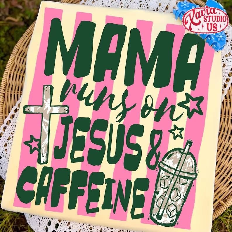Mama runs in JESUS & CAFFEINE • ADULT Comfort Color T-Shirt