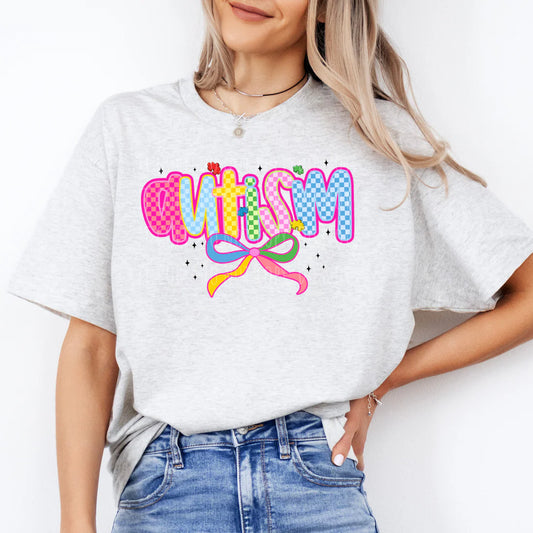 Autism Checkered Bow  • ADULT Comfort Color T-Shirt