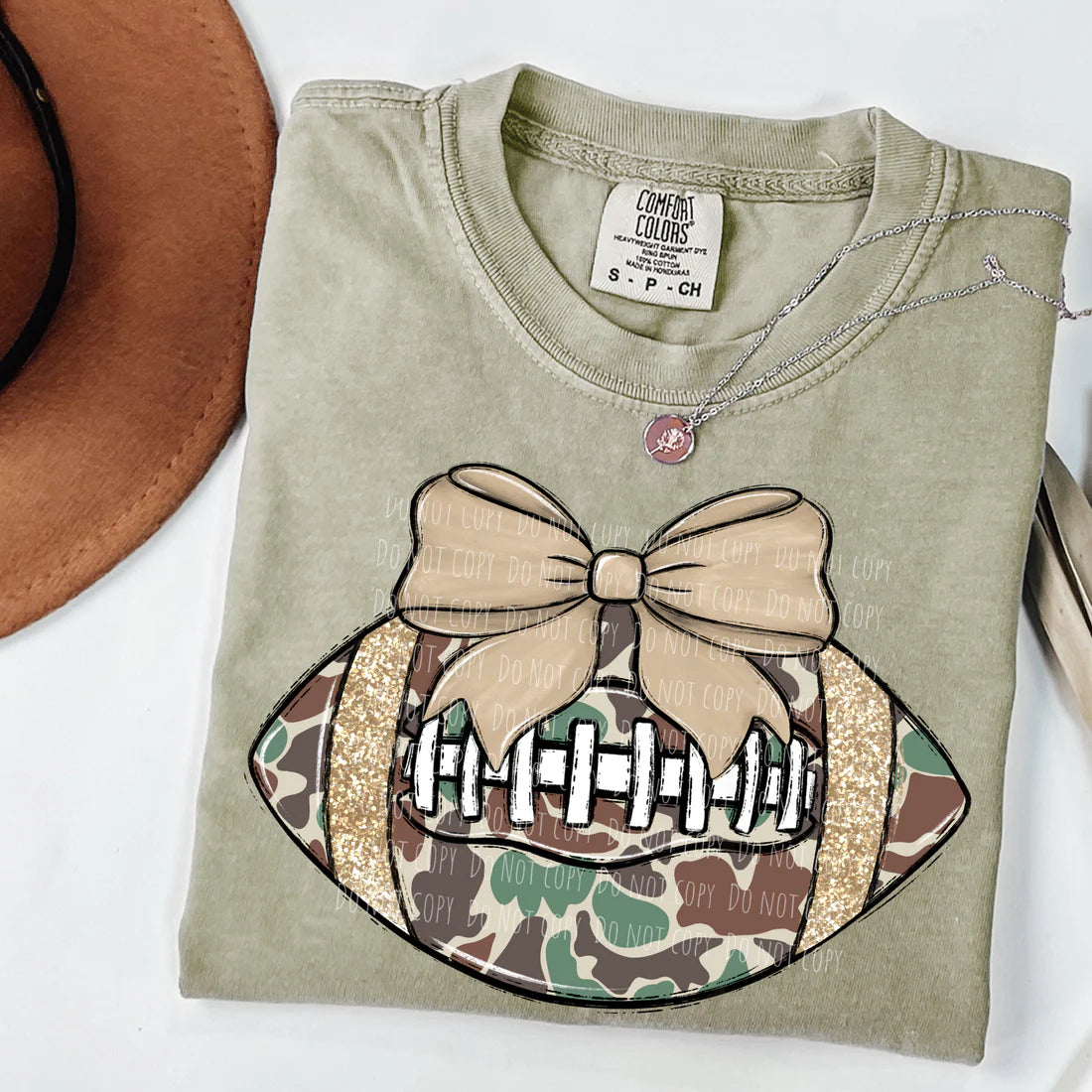 Camo Football Bow  • ADULT Comfort Color T-Shirt