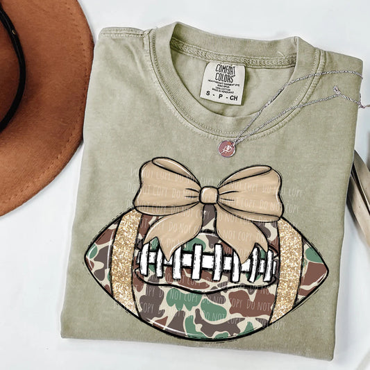 Camo Football Bow  • ADULT Comfort Color T-Shirt