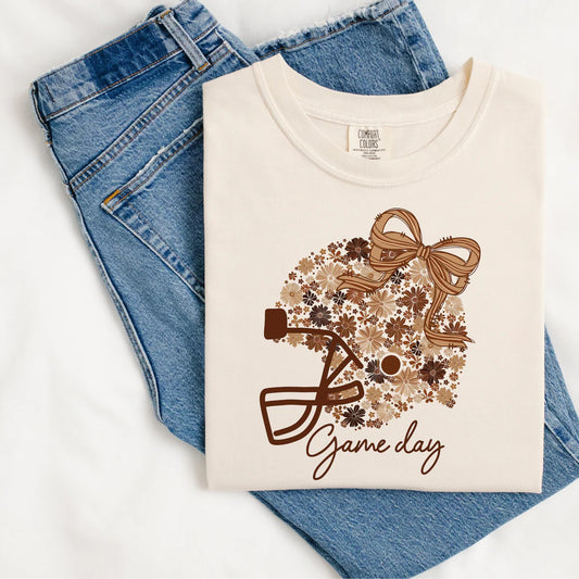 Floral Football Helmet • ADULT Comfort Color T-Shirt